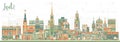 Lodz Poland City Skyline with Color Buildings. Illustration. Lodz Cityscape with Landmarks. Business Travel and Tourism Concept