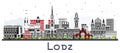 Lodz Poland City Skyline with Color Buildings isolated on white. Lodz Cityscape with Landmarks. Business Travel and Tourism