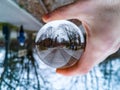 Ksiezy Mlyn station reflected in crystal glassy lensball Royalty Free Stock Photo