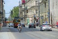 Busy traffic on streets of Polish city of Lodz