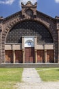 Facade of red brick Funeral Home (The Beit Tahara) in front of Lodz Jewish Cemetery, Lodz, Poland