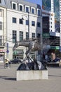 Unicorn monument, modern metal sculpture, Lodz, Poland