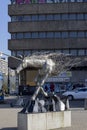 Unicorn monument, modern metal sculpture, Lodz, Poland