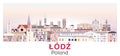 Lodz skyline in bright color palette vector poster