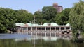 Loeb Boathouse, view across the Lake in Central Park, dedicated in 1884, New York, NY Royalty Free Stock Photo