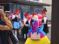 Men dressed as Black Forest maids before the carnival procession. Loeffingen, Germany