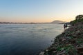 LOEI CHIANG KHAN THAILAND-08 DECEMBER 2019:The landscape of the Mekong River in the morning in winter, mist from the rivers and