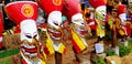 Phi Ta Khon or Ghost festival in Thailand. Many colorful mask make by local people showing for celebration culture, parade