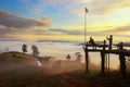 Loei,Thailand-November 3,2021:Tourists watch the morning sunrise,see the sea of fog and camping with tents in the mist on top of Royalty Free Stock Photo