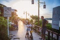 Unacquainted People walking on Chiang khan riverside with landscape view of maeklong river at loei thailand. Royalty Free Stock Photo