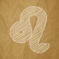 Leo, 21 July - 22 August. HOROSCOPE SIGNS OF THE ZODIAC - White Scribble on a crumpled paper brown background Royalty Free Stock Photo