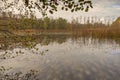 LOEWENSTEIN, GERMANY - Nov 08, 2020: Small lake in autumn Royalty Free Stock Photo