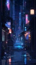 LOFI city illustration, anime manga style background wallpaper design, skyscrapes, Generative AI Royalty Free Stock Photo