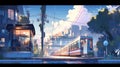 LOFI city illustration, anime manga style background wallpaper design, skyscrapes, Generative AI Royalty Free Stock Photo