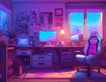 Lofi Cyber Bedroom - Cartoon Style Royalty Free Stock Photo