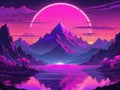 Lofi Futuristic Mountain Pink and Purple Retro Style Background.