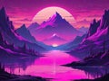 Lofi Futuristic Mountain Pink and Purple Retro Style Background.