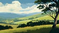 Lofi Snailcore: Tranquil Shenandoah National Park Landscape In Vintage Poster Style