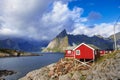 Lofoten fjord with pile dwelling