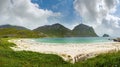 Lofoten fjord summer overcast view