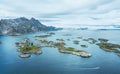 Lofoten islands in Norway aerial view Henningsvaer village beautiful travel destinations