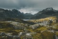 Lofoten Islands Norway. Mountain autumn landscape. Hike to Mount Munken, alpine lake Royalty Free Stock Photo