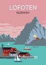 Lofoten islands Norway shore fjord vector poster