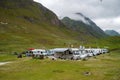 Caravans in a parking lot between the mountains, Lofoten, Norway