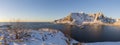 Lofoten, Norway. View towards Reine from Olenilsoya in early mor Royalty Free Stock Photo