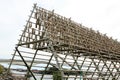 Lofoten style Stockfish, dried cod by cold air in wind on wooden racks