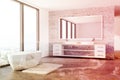 Concrete bathroom, white tub, sink, loft toned Royalty Free Stock Photo