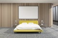 Loft bedroom interior, shades, yellow bed poster Royalty Free Stock Photo