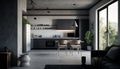 Loft design stylish kitchen interior with sofa and dining area, Generative AI Royalty Free Stock Photo