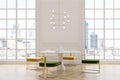 Loft dining room, yellow and green chairs