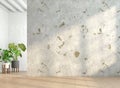 Loft empty room with weathered cement wall and wooden floor and indoor green plants. 3d rendering Royalty Free Stock Photo