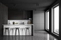 Loft gray kitchen interior with marble bar Royalty Free Stock Photo