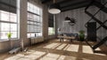 Loft interior, creative studio apartment or office