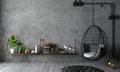 Loft interior and hanging black chair cocoon Royalty Free Stock Photo