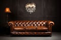 Loft interior. leather sofa. room in brown color. luxury livingroom