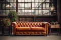 Loft interior. leather sofa. room in brown color. luxury livingroom Royalty Free Stock Photo