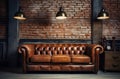 Loft interior. leather sofa. room in brown color. luxury livingroom Royalty Free Stock Photo