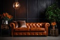 Loft interior. leather sofa. room in brown color. luxury livingroom