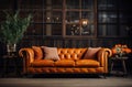 Loft interior. leather sofa. room in brown color. luxury livingroom