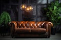 Loft interior. leather sofa. room in brown color. luxury livingroom Royalty Free Stock Photo