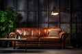 Loft interior. leather sofa. room in brown color. luxury livingroom Royalty Free Stock Photo