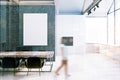 Gray and white kitchen dining room, poster, woman Royalty Free Stock Photo