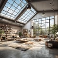 loft, large windows with natural light, office room, skylight