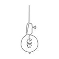 Loft Light bulb in one line drawing. Vector Edison lamp in Doodle style isolated on white background. Editable stroke