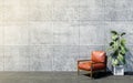 Loft living room interior with empty space and red retro arm chair with decorative plants