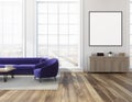 Loft living room purple sofa and armchair, poster Royalty Free Stock Photo